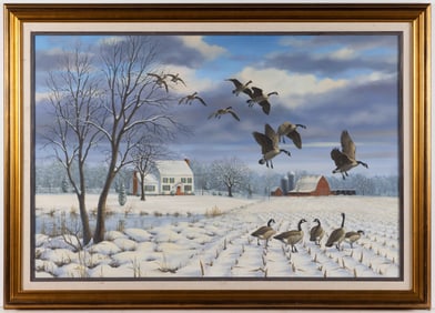 GUY CRITTENDEN (VIRGINIA, XX-XXI) WINTER SPORTING LANDSCAPE WITH CANADA GEESE