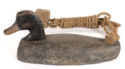 CAST-LEAD AND WOOD SINK BOX DUCK DECOY