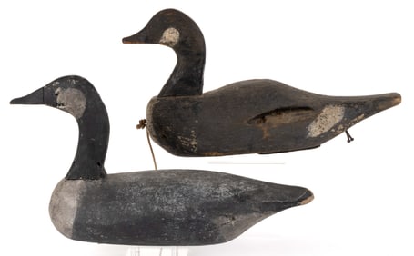 AMERICAN FOLK ART CARVED AND PAINTED CANADIAN GOOSE DECOYS, LOT OF TWO