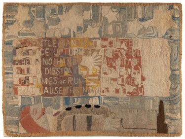 AMERICAN HUTCHINSON ATTRIBUTED FOLK ART PICTORIAL AND POETIC HOOKED RUG