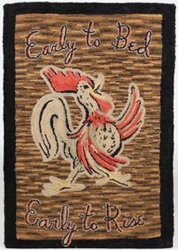 AMERICAN FOLK ART ROOSTER PICTORIAL HOOKED RUG