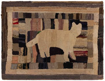 AMERICAN FOLK ART CAT PICTORIAL HOOKED RUG