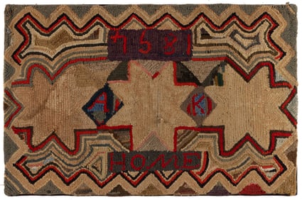 AMERICAN FOLK ART DATED 1894 WITH STARS HOOKED RUG