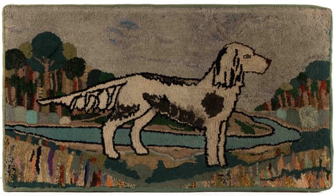 AMERICAN FOLK ART DOG PICTORIAL HOOKED RUG