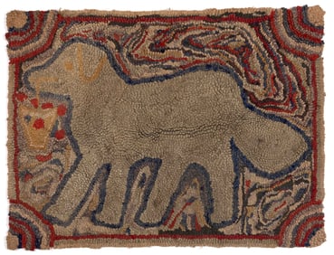 AMERICAN FOLK ART DOG PICTORIAL HOOKED RUG