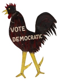 FOLK ART CUT-OUT FIGURAL ROOSTER SHEET-IRON / TIN SILHOUETTE POLITICAL SIGN
