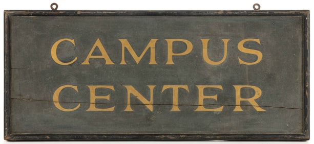 AMERICAN FOLK ART PAINTED WOODEN "CAMPUS CENTER" TRADE SIGN