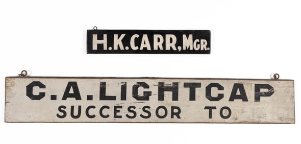 AMERICAN FOLK ART PAINTED WOODEN TRADE SIGNS, LOT OF TWO