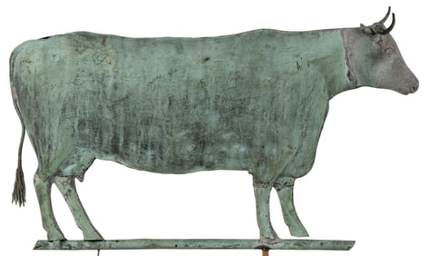 AMERICAN FOLK ART FULL-BODY MOLDED-COPPER FIGURAL COW WEATHERVANE