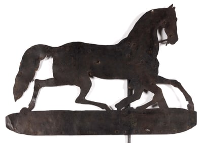 FOLK ART CUT-OUT SHEET-IRON / TIN FIGURAL PRANCING HORSE SILHOUETTE WEATHERVANE