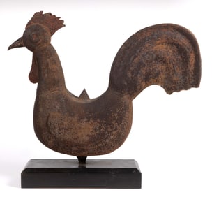 FOLK ART SHEET-IRON / TIN FIGURAL ROOSTER WEATHERVANE