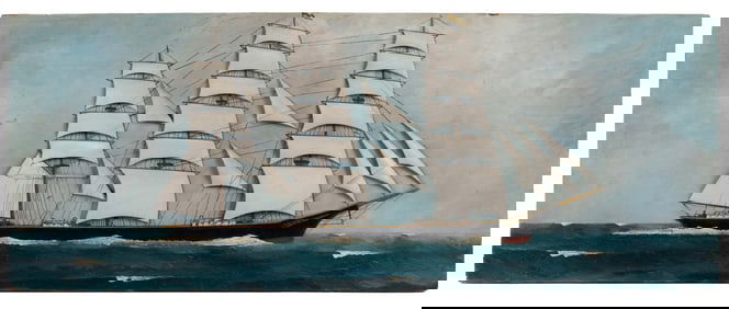 AMERICAN, PROBABLY MAINE, FOLK ART CARVED AND PAINTED WOOD HALF-HULL SHIP MODEL OF THE SCHOONER