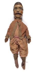 AMERICAN FOLK ART CARVED AND PAINTED PINE VENTRILOQUIST FIGURE / DOLL / DUMMY