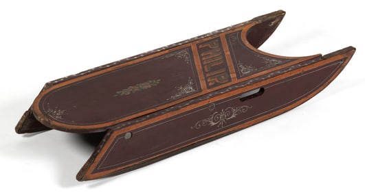 AMERICAN FOLK ART PAINT-DECORATED OAK AND POPLAR CHILD'S SLED