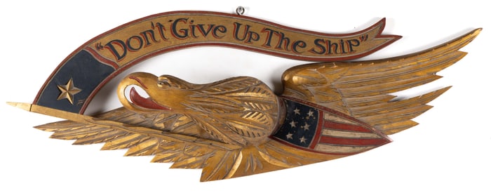 AMERICAN FOLK ART BELLAMY-STYLE CARVED AND PAINTED PATRIOTIC EAGLE