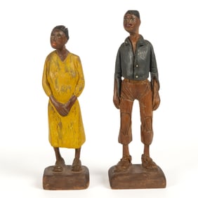 TOM BROWN (PLEASANT HILL, TENNESSEE, 1884-1947) BLACK AMERICANA FOLK ART CARVED AND PAINTED FIGURES,