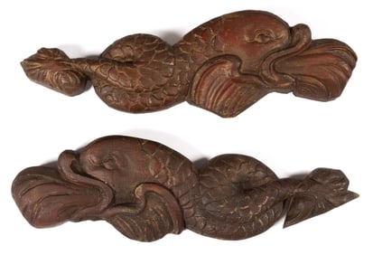 FOLK ART GILTWOOD CLASSICAL DOLPHINS, PAIR