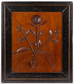 AMERICAN FOLK ART CARVED WOOD FLORAL PLAQUE