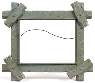 SHENANDOAH VALLEY OF VIRGINIA FOLK ART CARVED AND PAINTED WALNUT CROSS PICTURE FRAME