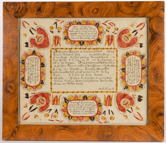 MARTIN BRECHALL (SOUTHEASTERN PENNSYLVANIA, ACT. 1783-1830) FOLK ART FRAKTUR BIRTH AND BAPTISMAL