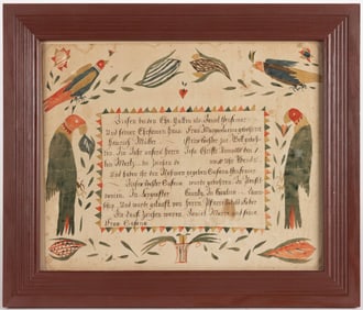 ANDREAS VICTOR KESSLER (SOUTHEASTERN PENNSYLVANIA, ACTIVE 1791-1821) FOLK ART FRAKTUR BIRTH AND