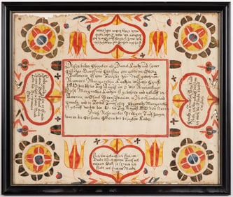 MARTIN BRECHALL (SOUTHEASTERN PENNSYLVANIA, ACT. 1783-1830) FOLK ART FRAKTUR BIRTH AND BAPTISMAL