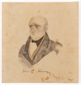 AMERICAN, POSSIBLY SHENANDOAH VALLEY, FOLK ART MINIATURE PORTRAIT OF PRESIDENT JOHN QUINCY ADAMS