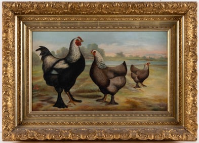 AMERICAN SCHOOL (19TH CENTURY) FOLK ART PAINTING OF BRAHMA CHICKENS