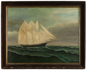 AMERICAN SCHOOL (19TH CENTURY) FOLK ART PORTRAIT OF A SCHOONER