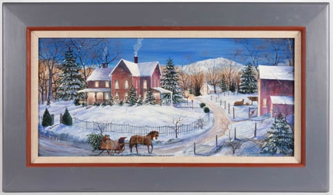 MARY ANN VESSEY (SHENANDOAH VALLEY OF VIRGINIA) FOLK ART "HOLIDAY GREETINGS" PAINTING