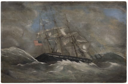 AMERICAN SCHOOL (19TH CENTURY) FOLK ART MARINE PAINTING