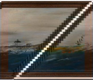 AMERICAN SCHOOL (19TH/20TH CENTURY) FOLK ART NAUTICAL SCENE PAINTING