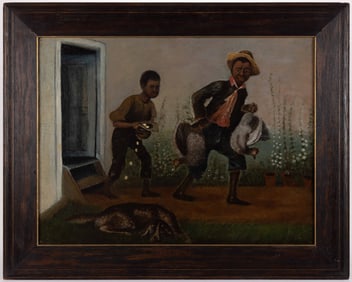 FOLK ART BLACK AMERICANA GENRE PAINTING