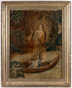AMERICAN SCHOOL (19TH CENTURY) FOLK ART "THE LADY OF THE LAKE" THEOREM PAINTING