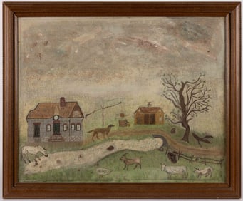 AMERICAN SCHOOL (LATE 19TH/EARLY 20TH CENTURY) FOLK ART FARM SCENE