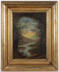 AMERICAN SCHOOL (19TH CENTURY) FOLK ART LANDSCAPE PAINTING