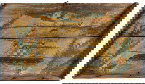 FOLK ART PAINT-DECORATED SEA CAPTAIN'S CHEST LID