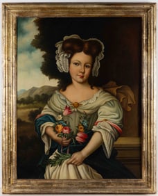 CONTINENTAL SCHOOL (19TH CENTURY) PORTRAIT OF A GIRL WITH FLOWERS