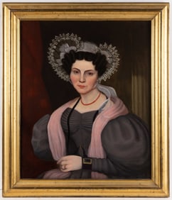 AMERICAN SCHOOL (19TH CENTURY) FOLK ART PORTRAIT OF A LADY