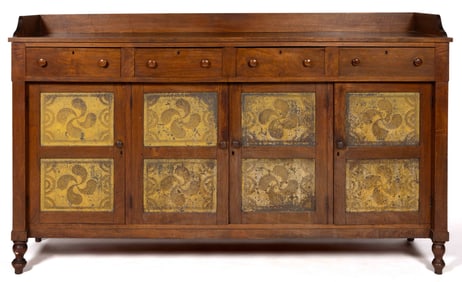 RARE AUGUSTA CO., SHENANDOAH VALLEY OF VIRGINIA WALNUT PUNCHED-TIN-PANELED SIDEBOARD SAFE