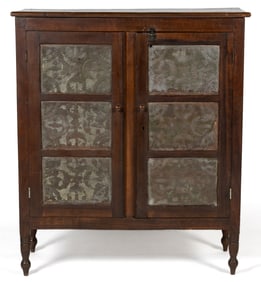 ROCKINGHAM / PAGE CO., SHENANDOAH VALLEY OF VIRGINIA WALNUT AND POPLAR PUNCHED-TIN-PANELED FOOD /