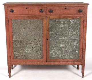 WYTHE CO., VALLEY OF VIRGINIA, PAINTED POPLAR PUNCHED-TIN-PANELED FOOD / PIE SAFE