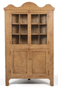 PENDLETON CO., WEST VIRGINIA VERNACULAR PAINT-DECORATED WALNUT CORNER CUPBOARD