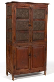 VALLEY OF VIRGINIA RED-WASHED PINE PUNCHED-TIN-PANELED CLOSET FOOD / PIE SAFE