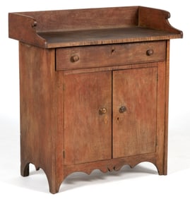 VIRGINIA TIGER MAPLE AND WALNUT DIMINUTIVE BENCH CUPBOARD