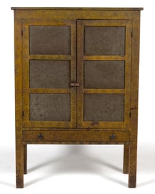 RARE AND OUTSTANDING TENNESSEE PAINT-DECORATED POPLAR PUNCHED-TIN-PANELED FOOD / PIE SAFE