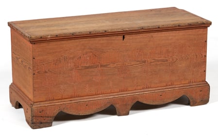 RARE GEORGIA CARVED AND PAINTED YELLOW PINE DIMINUTIVE BLANKET CHEST