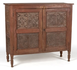 TENNESSEE, ATTRIBUTED, PAINTED POPLAR PUNCHED-TIN-PANELED FOOD / PIE SAFE