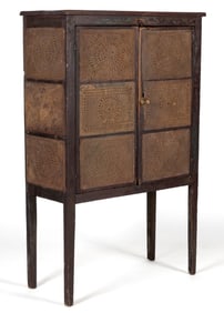 MID-ATLANTIC PAINTED PINE AND POPLAR PUNCHED-TIN-PANELED FOOD / PIE SAFE