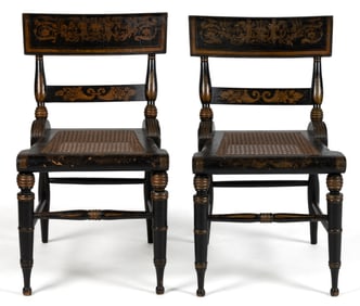 PAIR OF BALTIMORE, MARYLAND CLASSICAL PAINT-DECORATED WHEELBACK FANCY CHAIRS